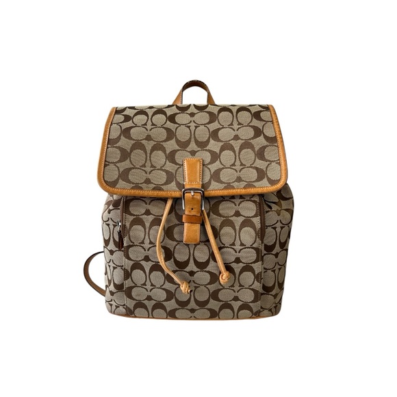 2000s Coach Signature Brown Canvas Backpack with Leather Trim - Picture 3 of 15